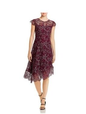 Donna Karan New York Magenta Floral Lace Asymmetrical Handkerchief Hem Dress 2